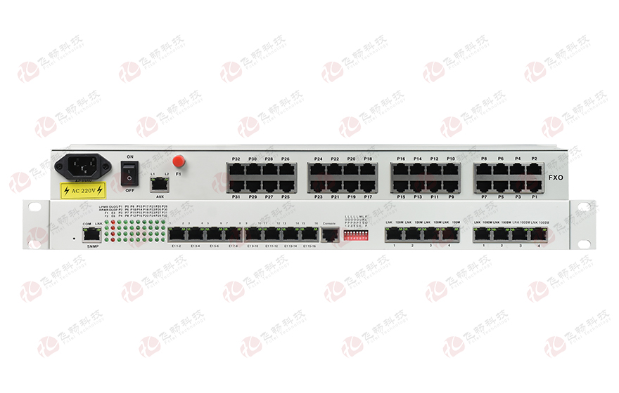 飛暢科技-32路電話+16E1+4FE+4GE+2路數(shù)據(jù)+SNMP+console（19英寸，物理隔離）電話光端機(jī)